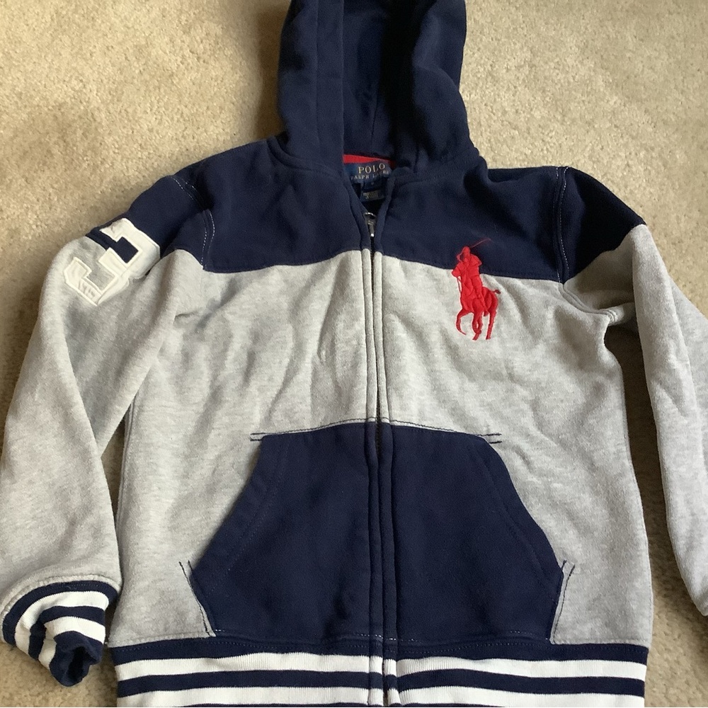 POLO Ralph Lauren zippered Hoodie.  Sz 6 large horse logo
